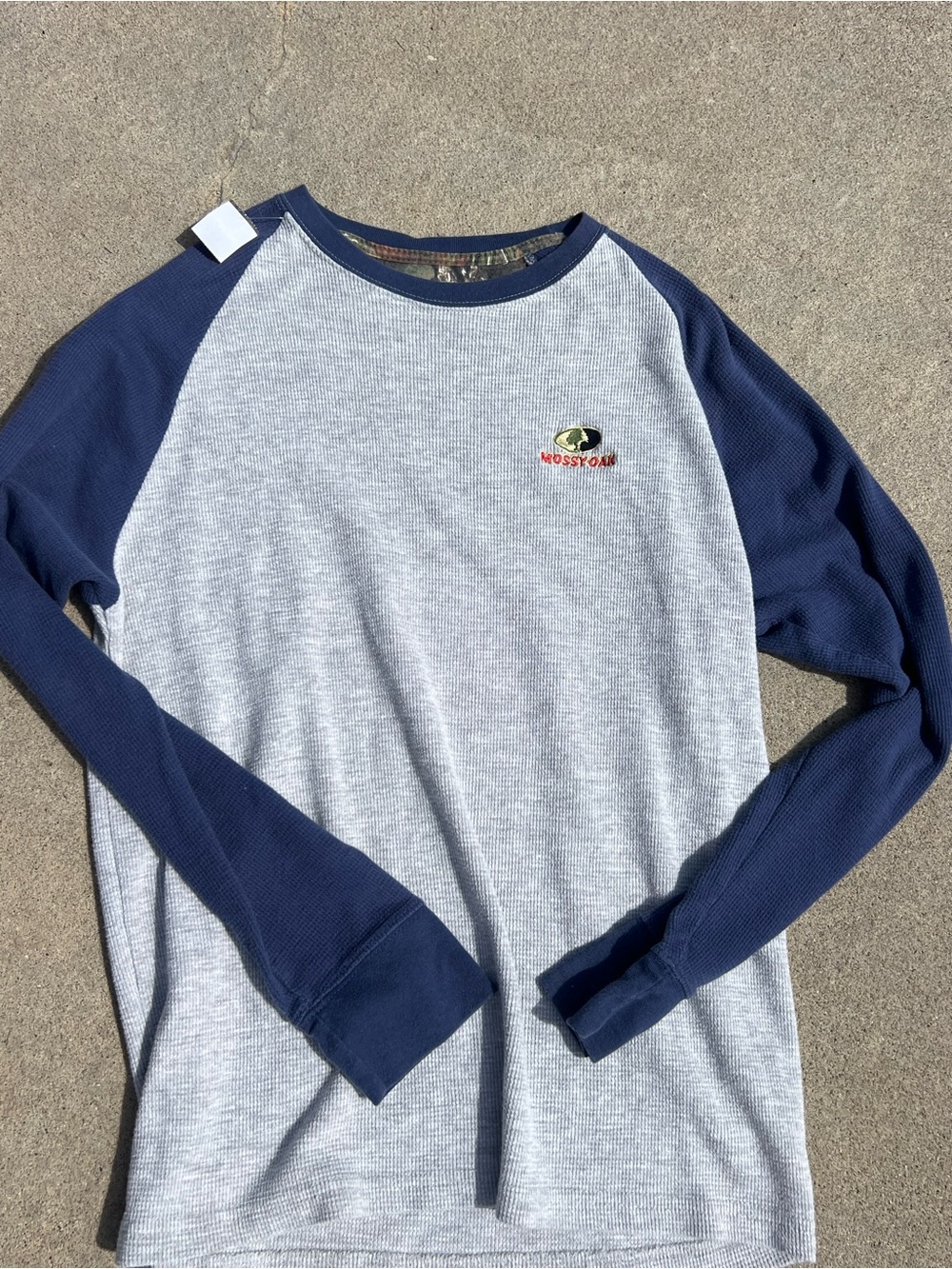 Mossy Oak Men’s Crewneck Raglan Thermal - Navy & Light Gray